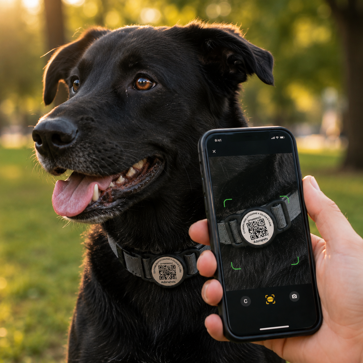 Teléfono acercándose a AdoraPets ID