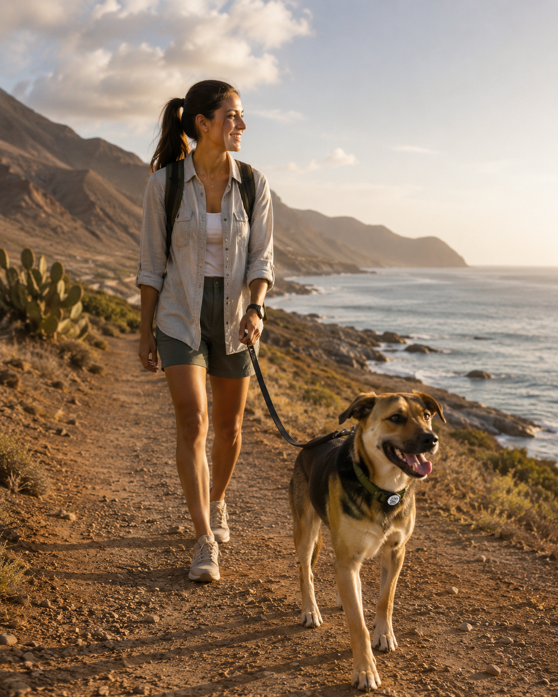 Persona con su perro en un paisaje chileno, transmitiendo tranquilidad y compañía